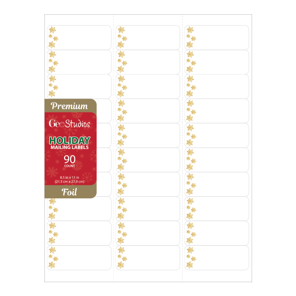 slide 1 of 3, Geo Studios Holiday-Themed Mailing Labels, Rounded Corners, 1"" X 2-11/16"", Gold Snowflake, Pack Of 90 Labels, 90 ct