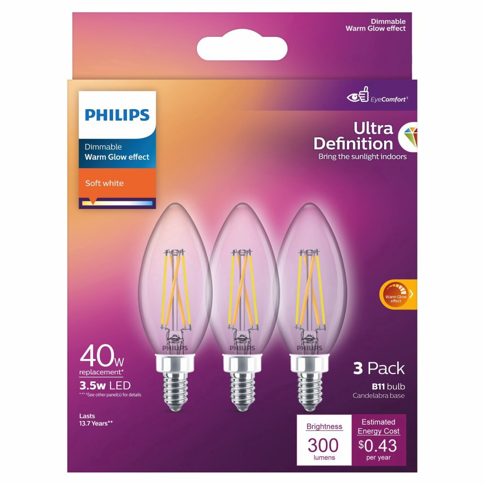 slide 6 of 6, Philips Ultra Definition 3.5 Watt -40-Watt Equiv B11 E12 Light Bulb Daylight-5000K, 3 ct