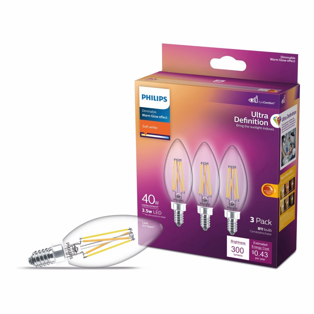 slide 3 of 6, Philips Ultra Definition 3.5 Watt -40-Watt Equiv B11 E12 Light Bulb Daylight-5000K, 3 ct