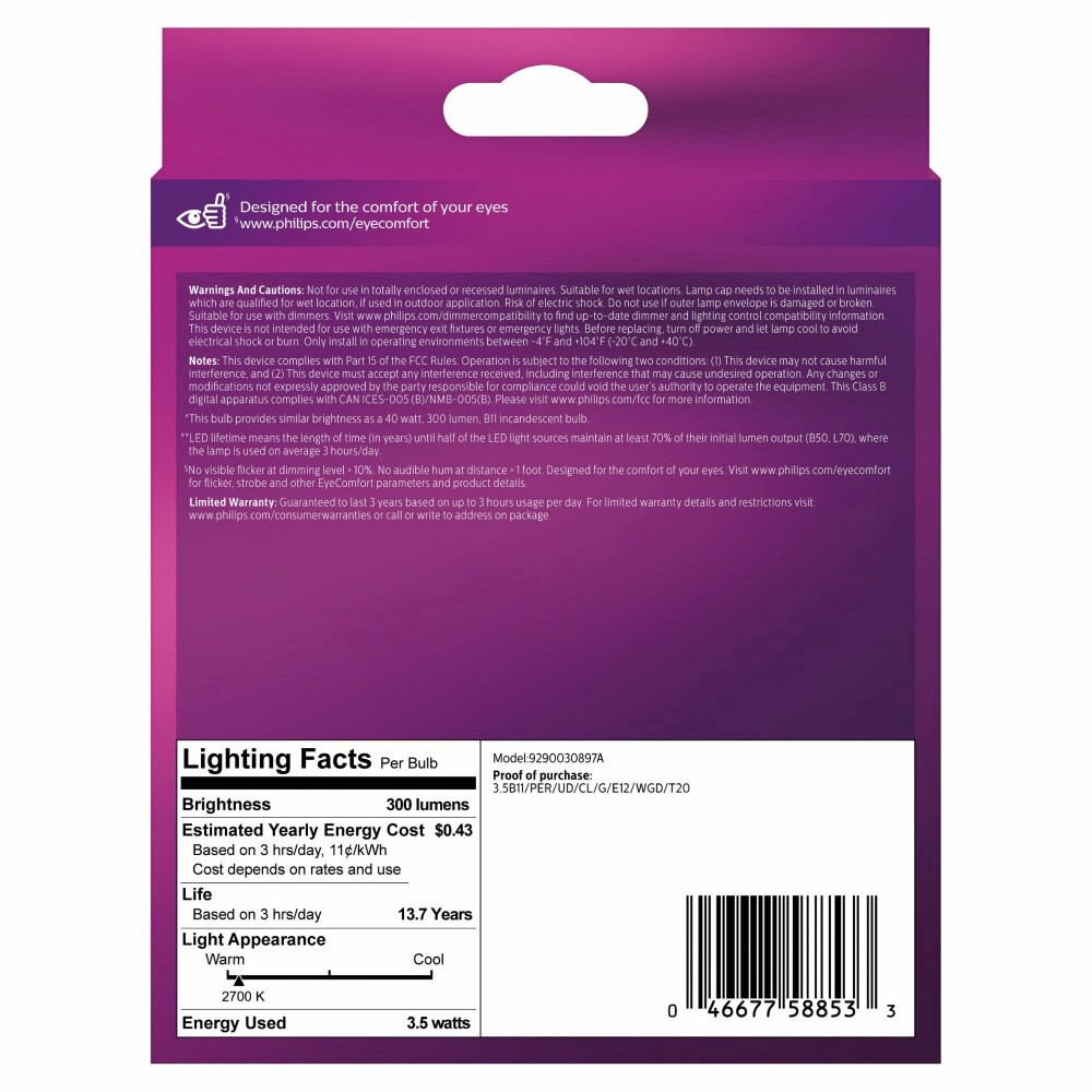 slide 2 of 6, Philips Ultra Definition 3.5 Watt -40-Watt Equiv B11 E12 Light Bulb Daylight-5000K, 3 ct