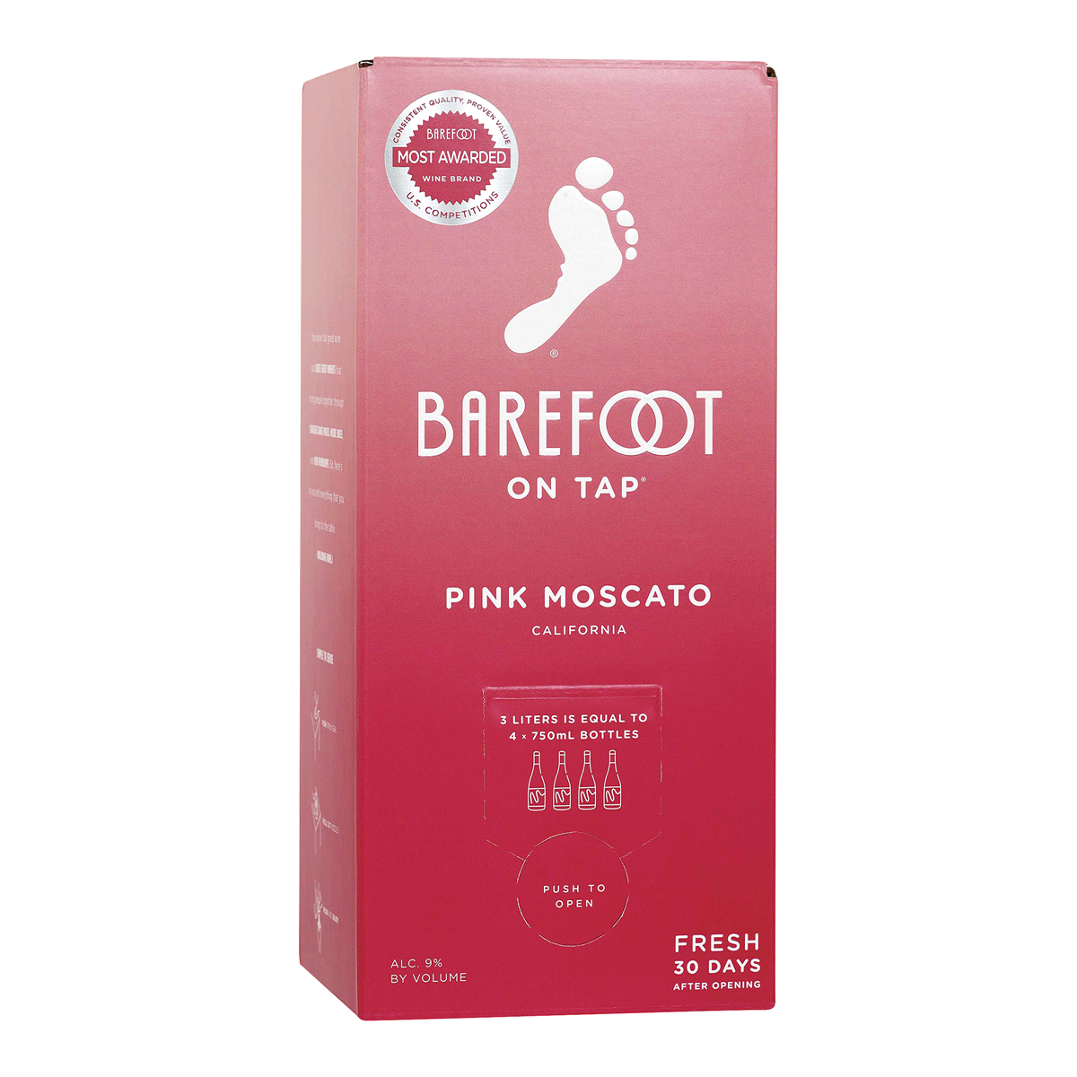 slide 1 of 1, Barefoot On Tap Pink Moscato Box Wine, 3 liter