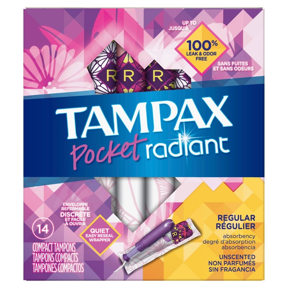 slide 4 of 4, Tampax Pocket Radiant Regular Absorbency Unscented Tampons 14 ea, 14 ct