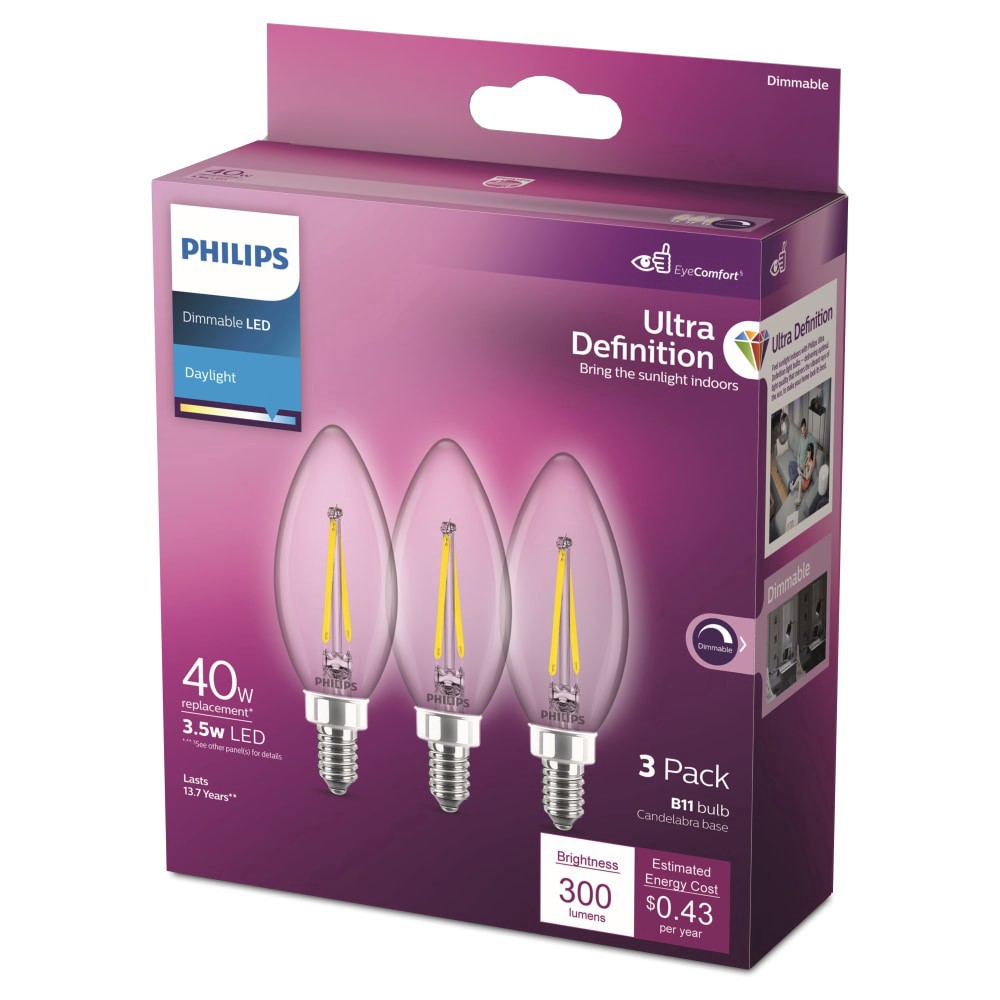 slide 5 of 6, Philips Ultra Definition 3.5 -Watt 40-Watt Equiv B11 E12 base Light Bulb Daylight 5000K, 3 ct