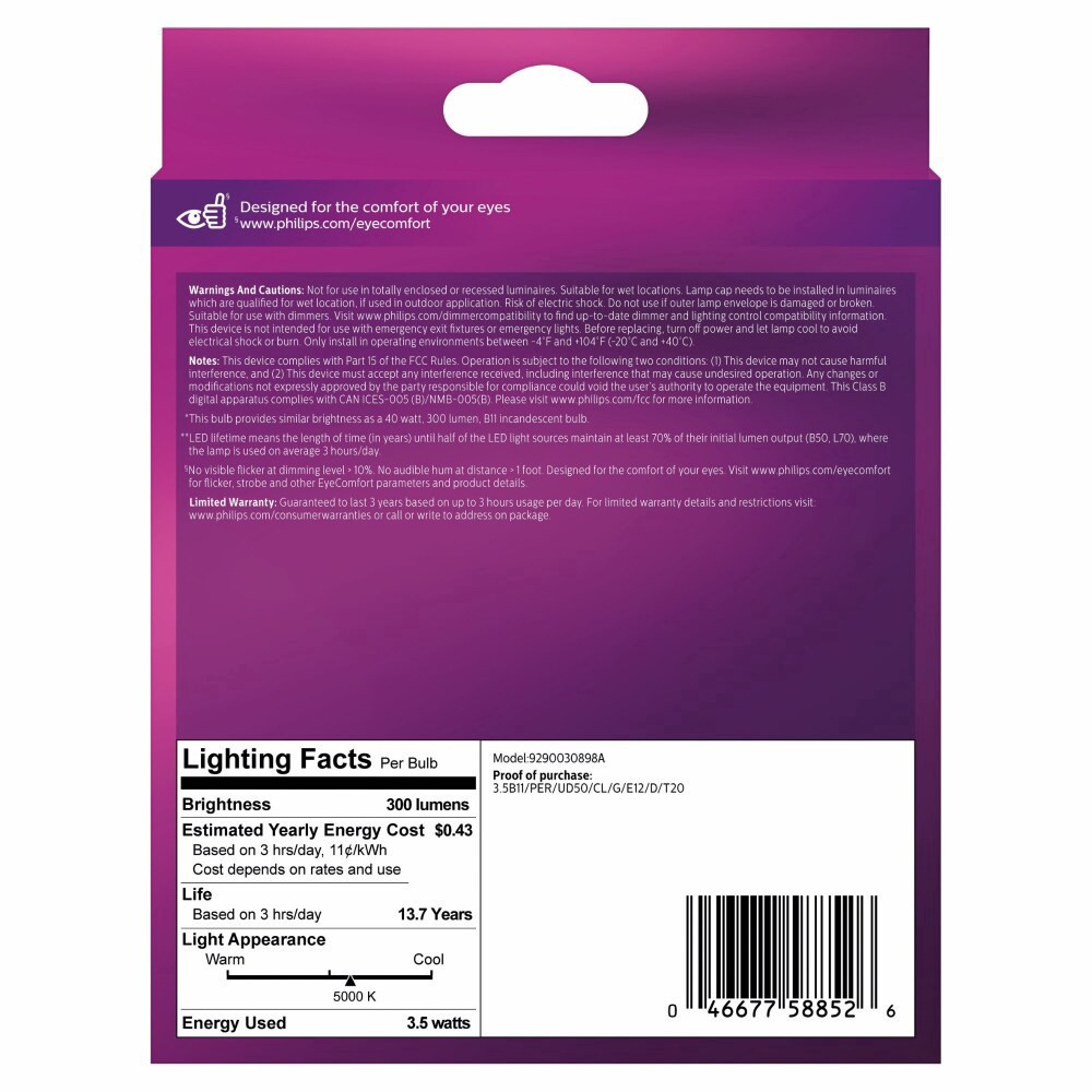 slide 3 of 6, Philips Ultra Definition 3.5 -Watt 40-Watt Equiv B11 E12 base Light Bulb Daylight 5000K, 3 ct