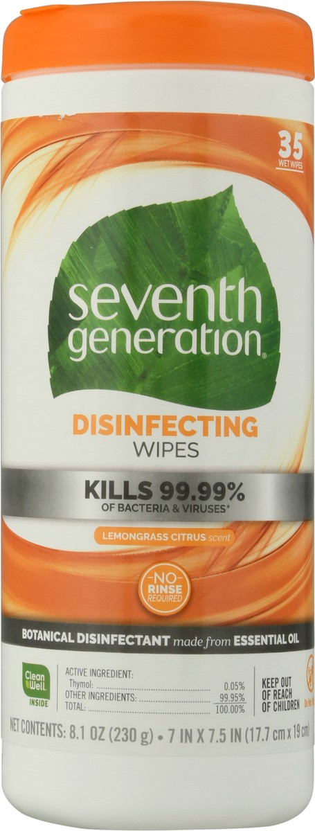 slide 3 of 12, Seventh Generation Disinfectant Wipes Lemongrass Citrus, 35 count, 35 ct