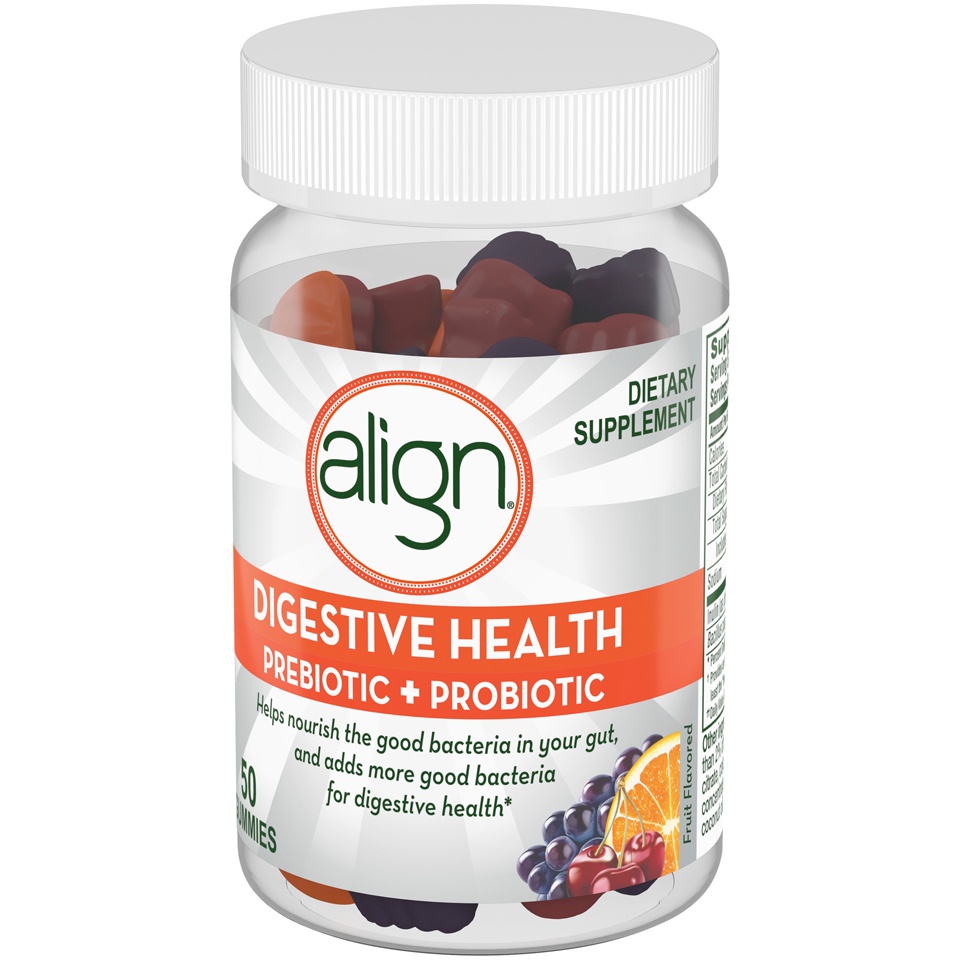 slide 2 of 2, Align Probiotic Align Digestive Health Prebiotic + Probiotic Supplement Gummies in Natural Fruit Flavors, Probiotic for Men and Women, #1 Doctor Recommended Brand, 50 Gummies, 50 ct