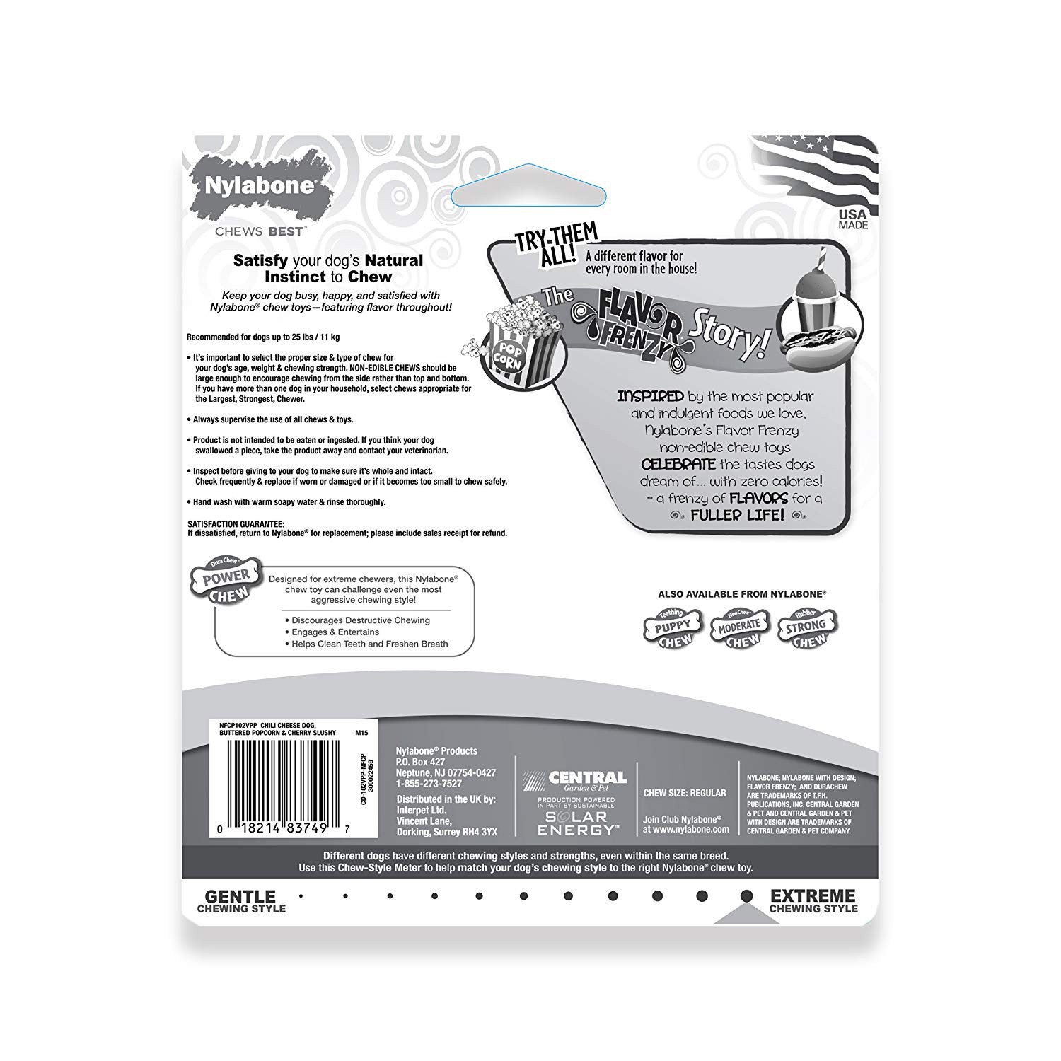 slide 8 of 10, Nylabone Flavor Frenzy Power Chew Triple Pack Chili Cheese Dog, & Popcorn & Cherry Small/Regular - Up to 25 Ibs.(3 Count), 3 ct