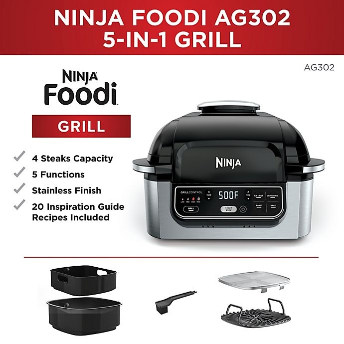 slide 4 of 10, Ninja Foodi 5-in-1 Indoor Grill with Air Fryer - Black/Stainless Steel, 1 ct