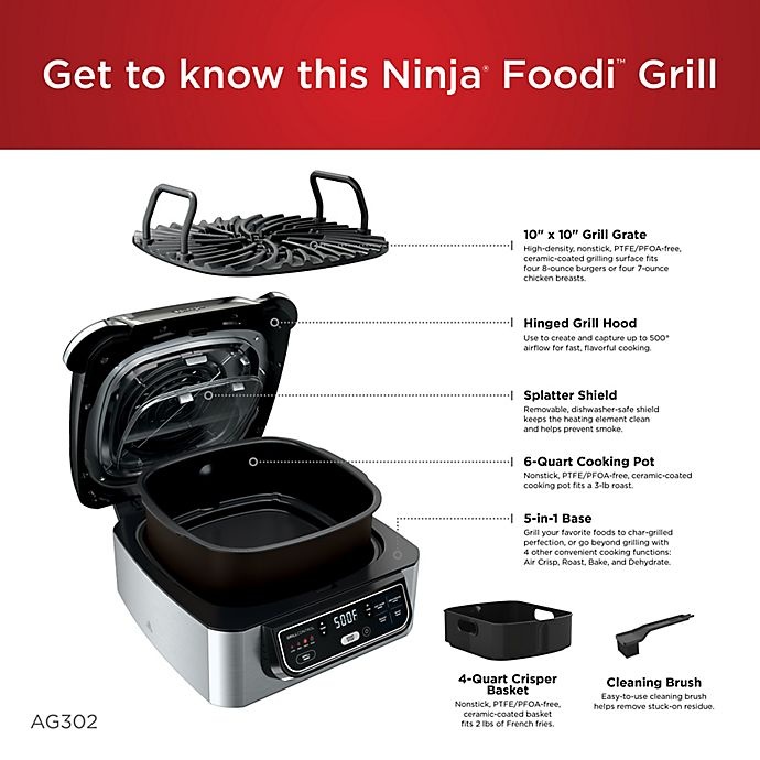 slide 5 of 10, Ninja Foodi 5-in-1 Indoor Grill with Air Fryer - Black/Stainless Steel, 1 ct