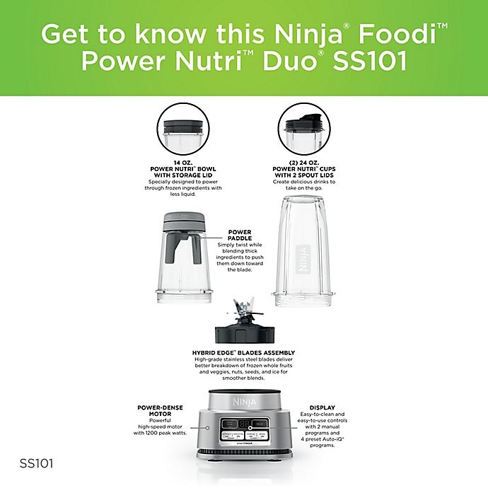 slide 5 of 9, Ninja Foodi Power Nutri Duo Smoothie Bowl Maker and Personal Blender 1200WP 4 Auto-iQ, 1 ct