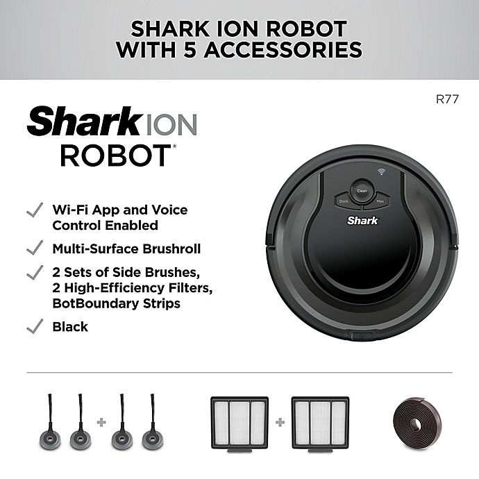 slide 3 of 9, Shark ION Robot Vacuum R77 120min Runtime Wi-Fi BotBoundary w/ Strips and Accessories, 1 ct