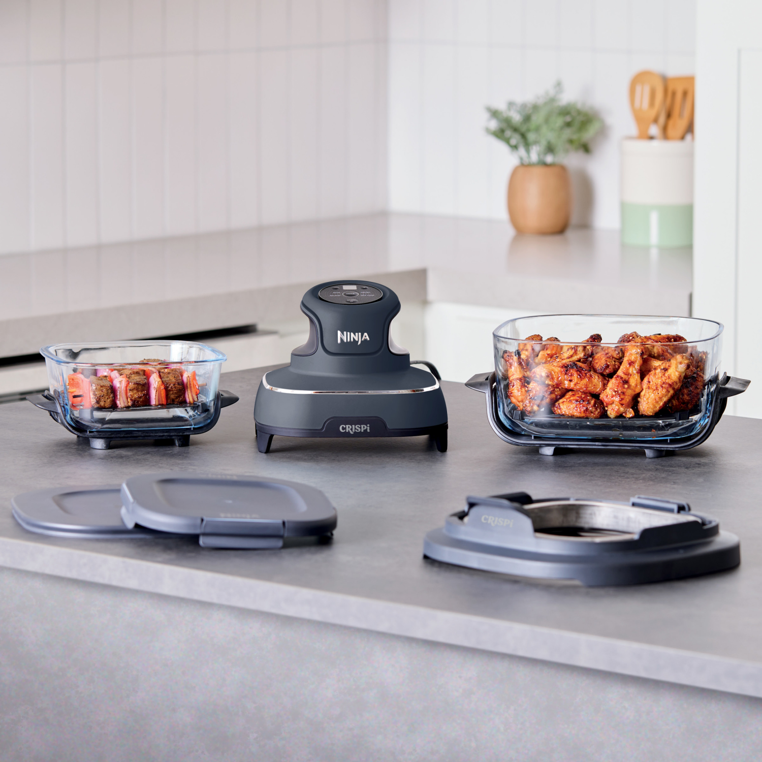 slide 4 of 8, Ninja 4qt Crispi Portable Cooking System Air Fryer Gray - FN101GY, 4 qt