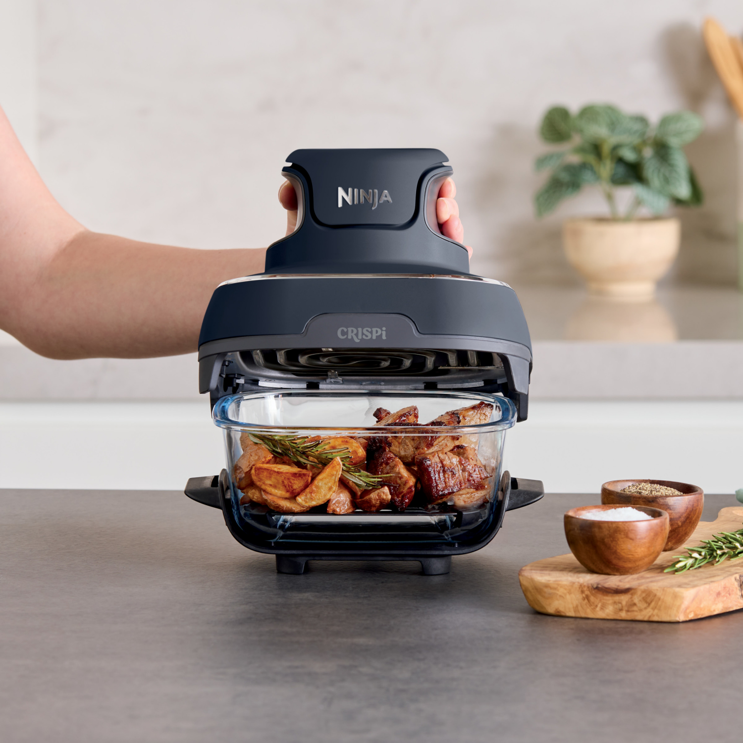 slide 5 of 8, Ninja 4qt Crispi Portable Cooking System Air Fryer Gray - FN101GY, 4 qt