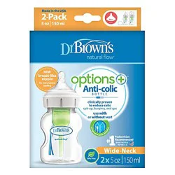 Dr. Brown's Options+ Wide-Neck Baby Bottle, 5 oz, 2-Pack