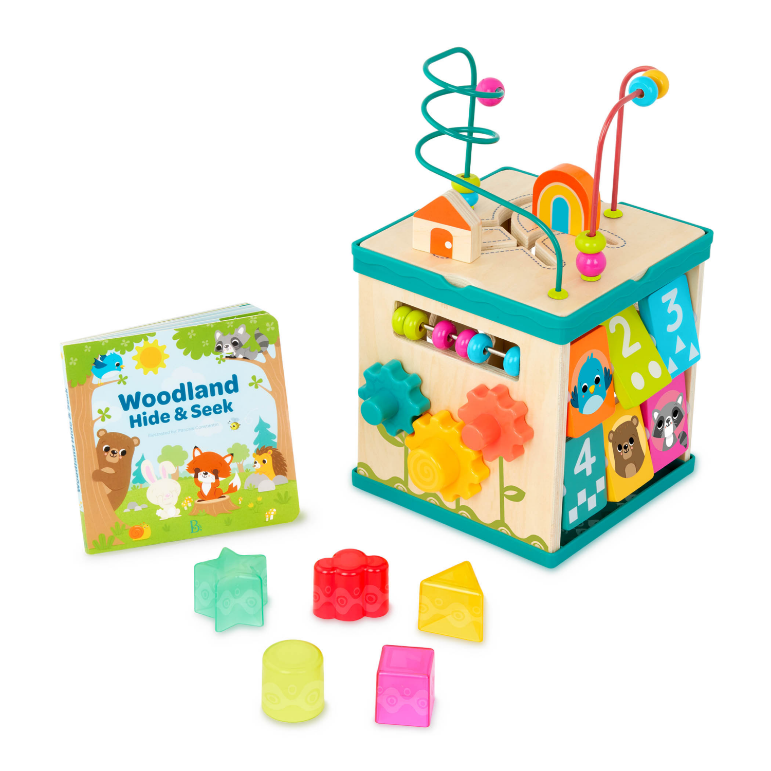 slide 1 of 3, BATTAT B. toys Lil' Learning Cube Tabletop Wooden Activity Cube, 1 ct