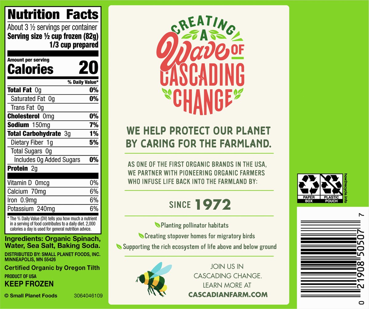 slide 3 of 9, Cascadian Farm Organic Cut Spinach, Frozen Vegetables, 10 oz., 10 oz