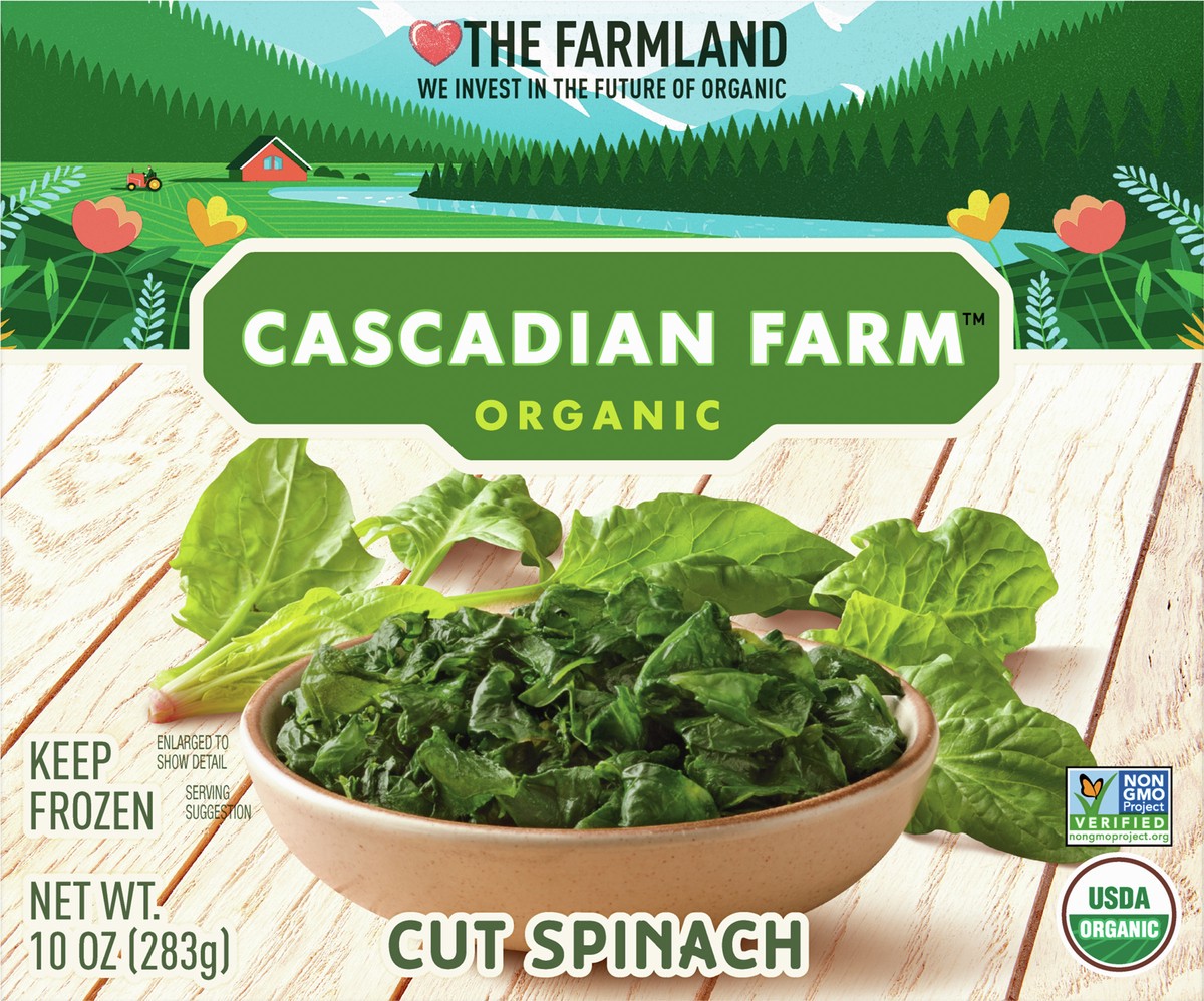 slide 4 of 9, Cascadian Farm Organic Cut Spinach, Frozen Vegetables, 10 oz., 10 oz