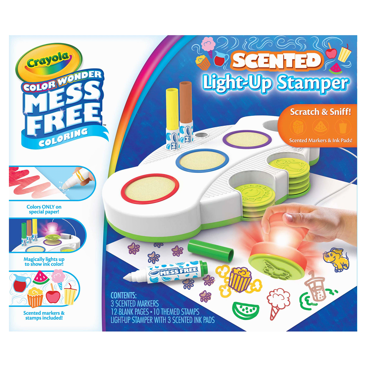 slide 1 of 1, Crayola Color Wonder Light-Up Stamper, Scented Ink Pads and Markers, Zoo-themed Stamps, 28 ct