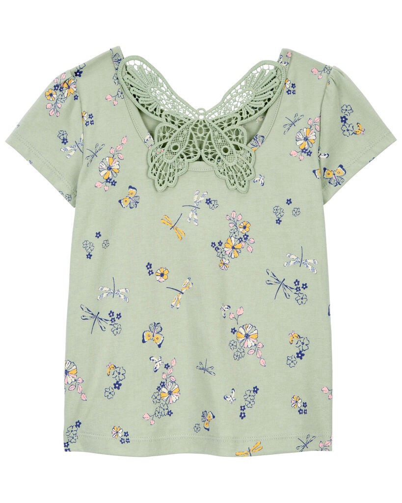 slide 3 of 3, Oshkosh Toddler Floral Print Crochet Butterfly Top Green 3T, 1 ct