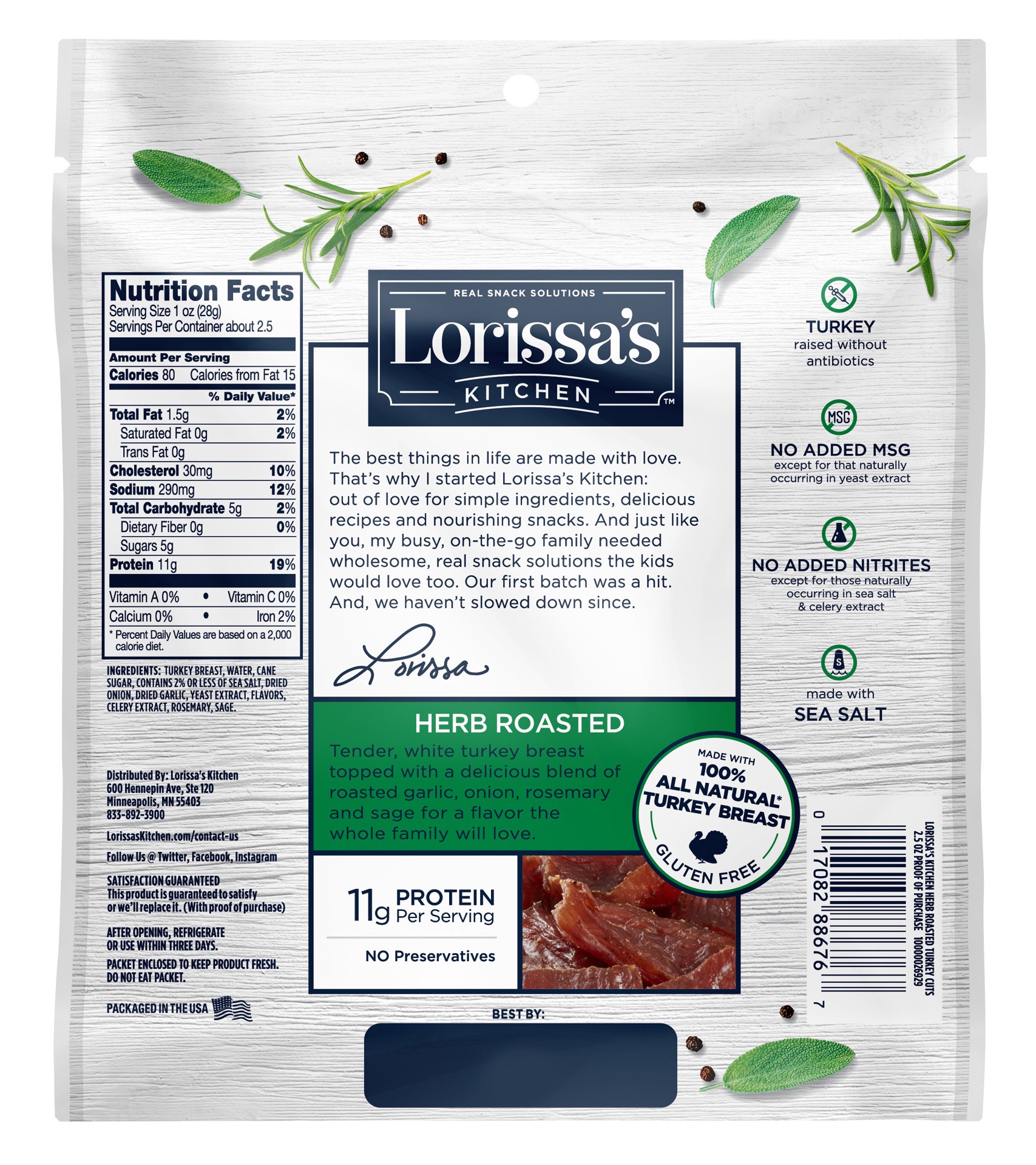 slide 2 of 2, Lorissa's Kitchen Herb Roasted Turkey Breast Cuts, 2.5 Ounce,  - Premium Turkey Snacks With No Added Nitrites/Nitrates - Keto Friendly Snacks, Gluten Free, 2.25 oz