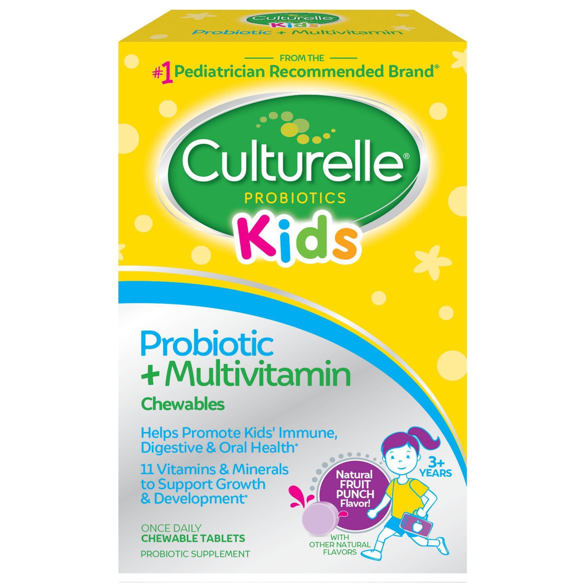 slide 1 of 4, Culturelle Kids Daily Probiotic Plus Multivitamin Vegan Chewable for Oral Health, Digestive and Immune Support - Fruit Punch - 30ct, 30 ct