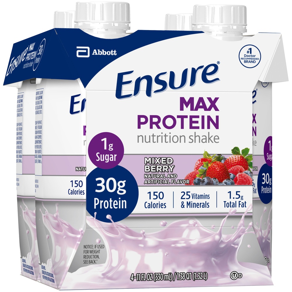 slide 4 of 8, Ensure Max Protein Nutrition Shake Mixed Berry Flavor, 4 ct; 11.5 fl oz