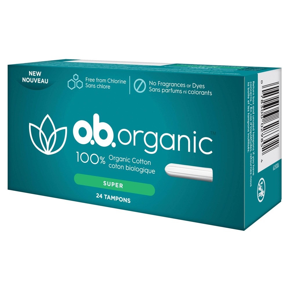 slide 2 of 2, o.b. 100% Organic Super Absorbency Tampons, 24 ct