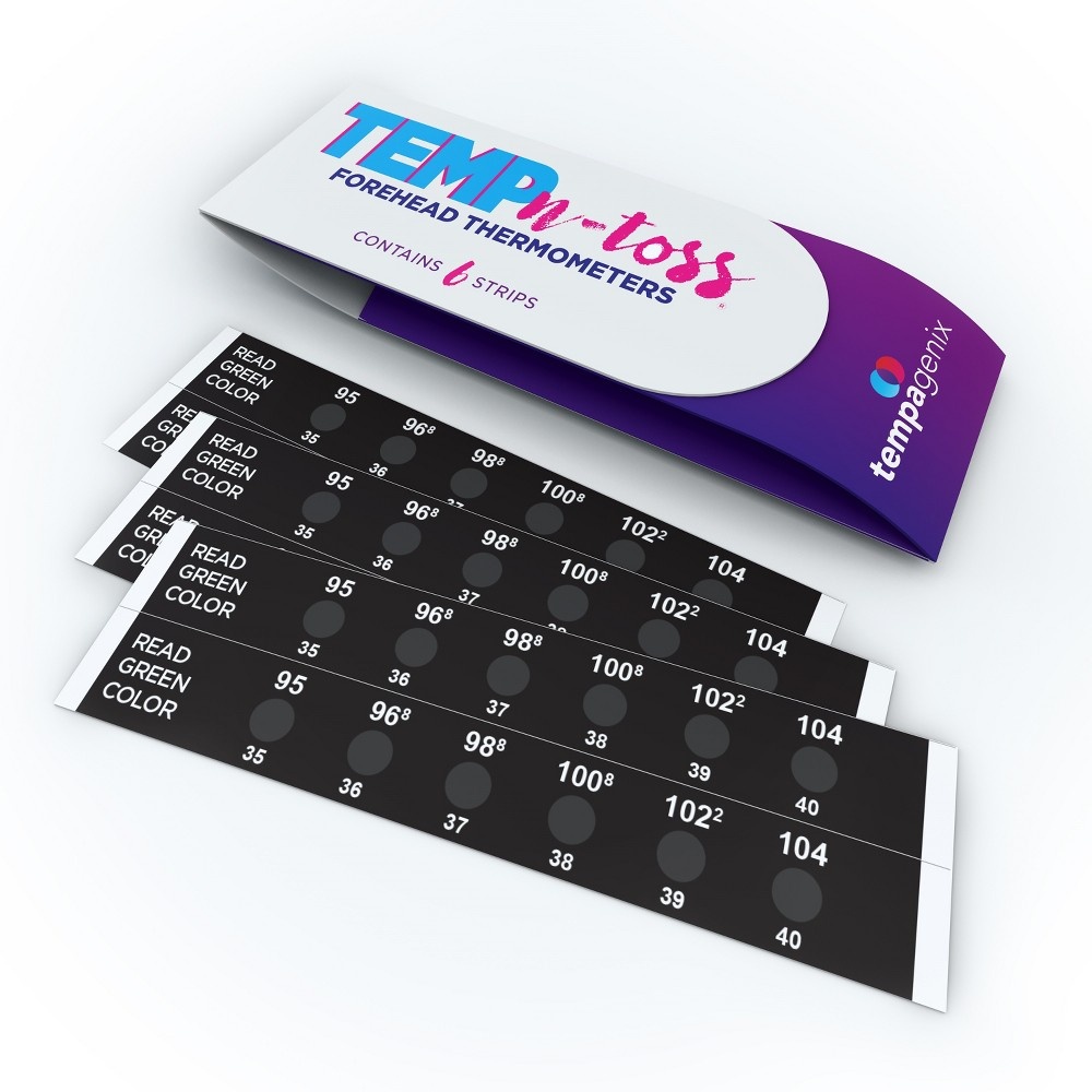 slide 2 of 4, Tempagenix Temp-N-Toss Disposable Forehead Thermometer Strips, 6 ct