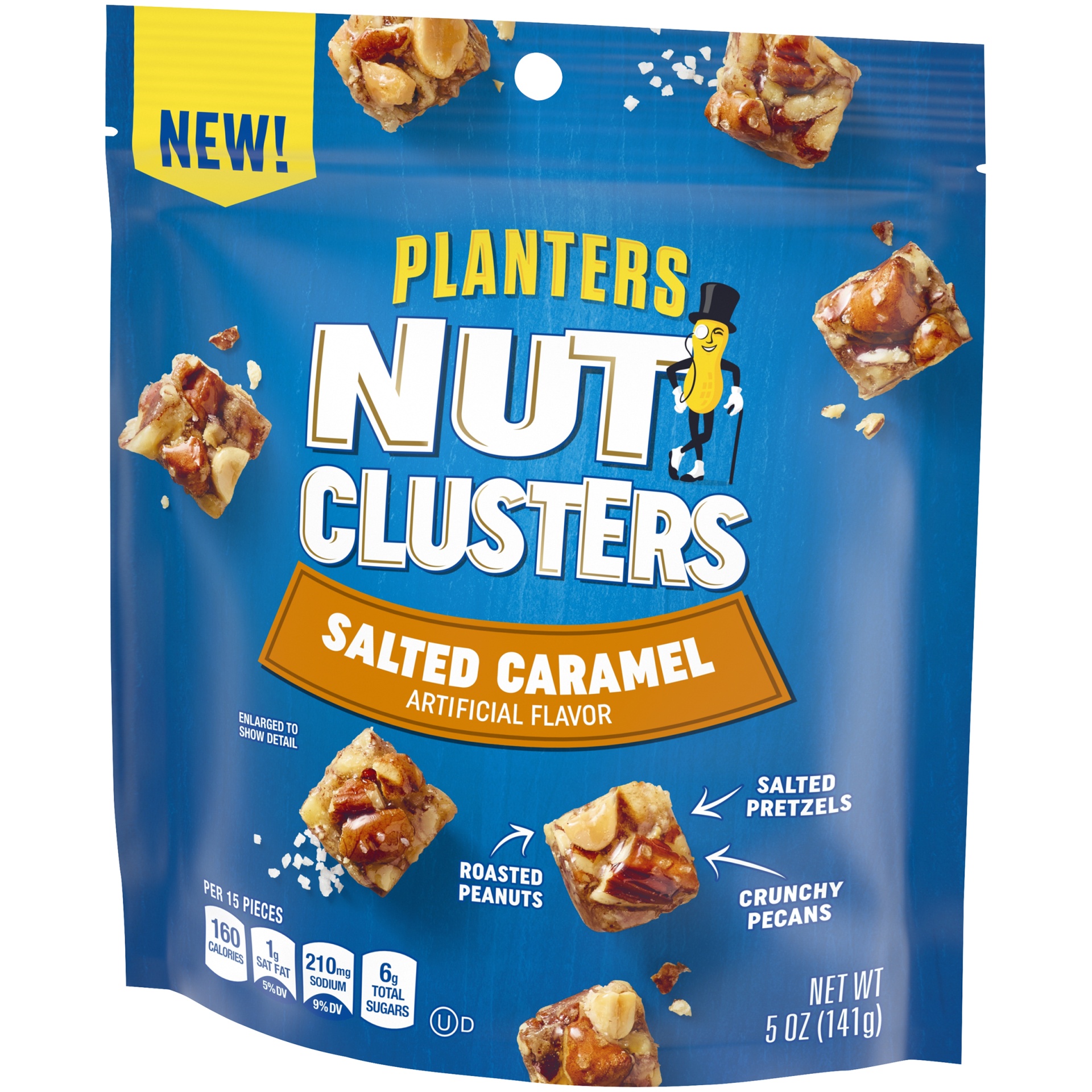 slide 2 of 6, Planters Salted Caramel Nut Clusters with Pecans Peanuts & Salted Pretzels, 5 oz