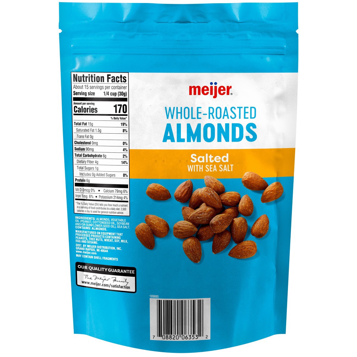 slide 5 of 5, Meijer Whole Salted Roasted Almonds, 16 oz