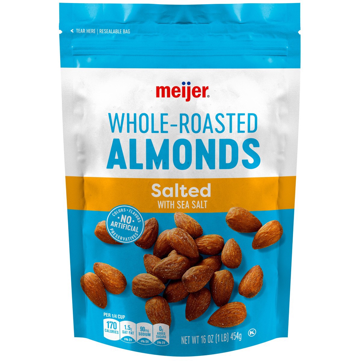 slide 1 of 5, Meijer Whole Salted Roasted Almonds, 16 oz