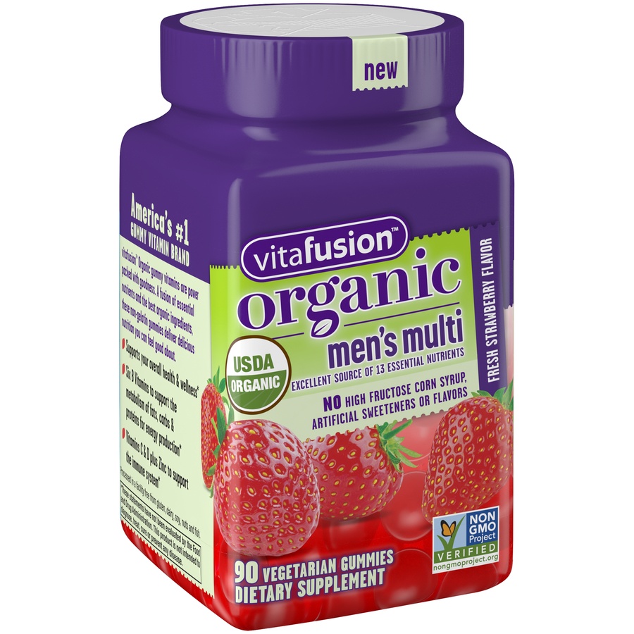 slide 3 of 4, Vitafusion Organic Men's Multivitamin Gummies - Berry, 90 ct