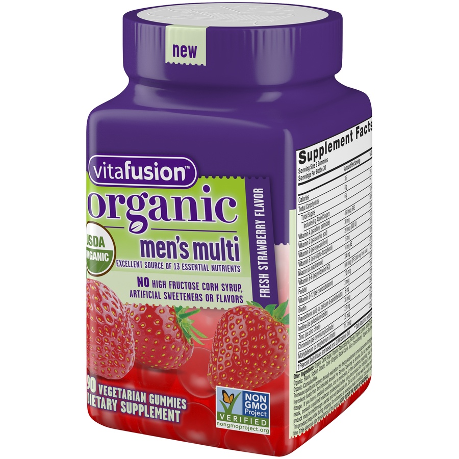 slide 4 of 4, Vitafusion Organic Men's Multivitamin Gummies - Berry, 90 ct