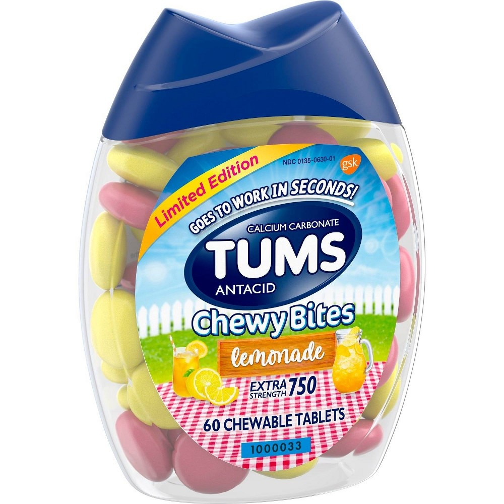 slide 2 of 4, Tums Chewy Bites Lemonade Extra Strength Antacid Chewable Tablets, 60 ct