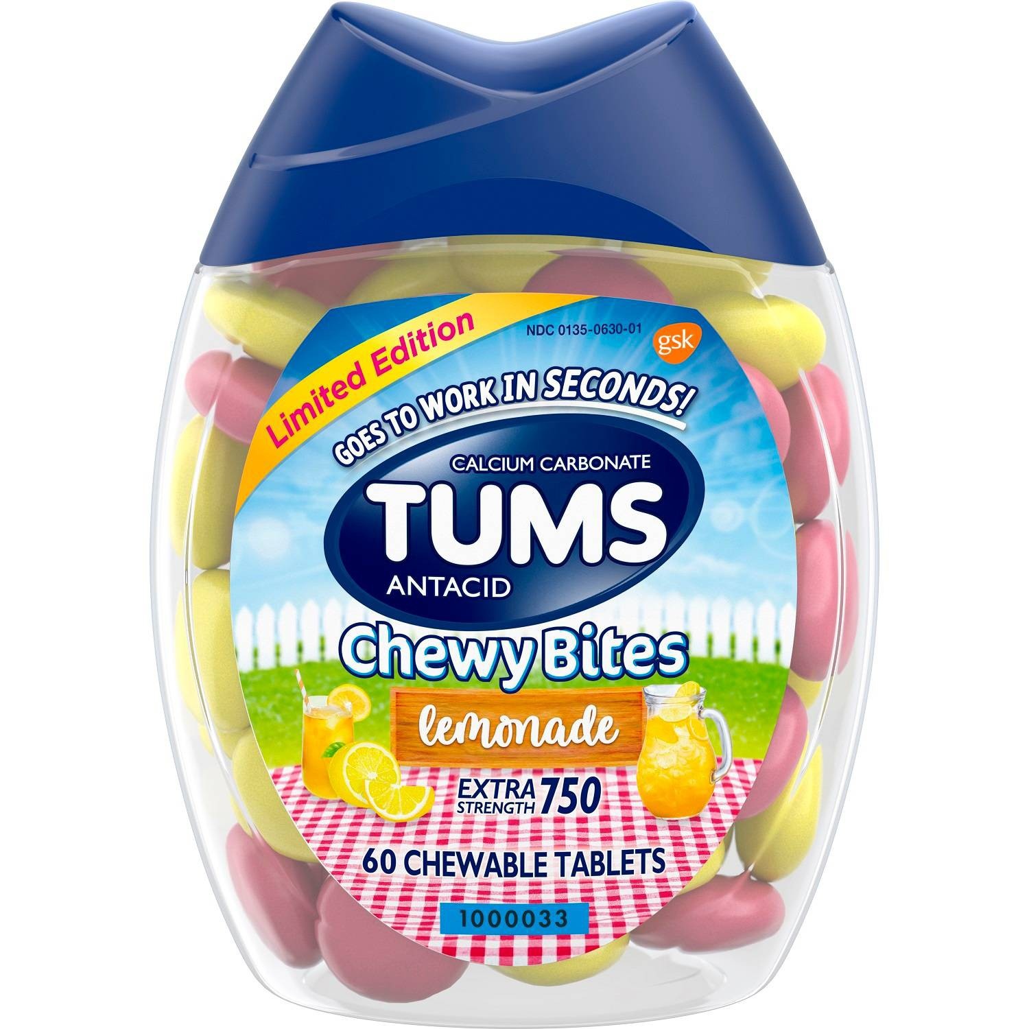 slide 1 of 4, Tums Chewy Bites Lemonade Extra Strength Antacid Chewable Tablets, 60 ct