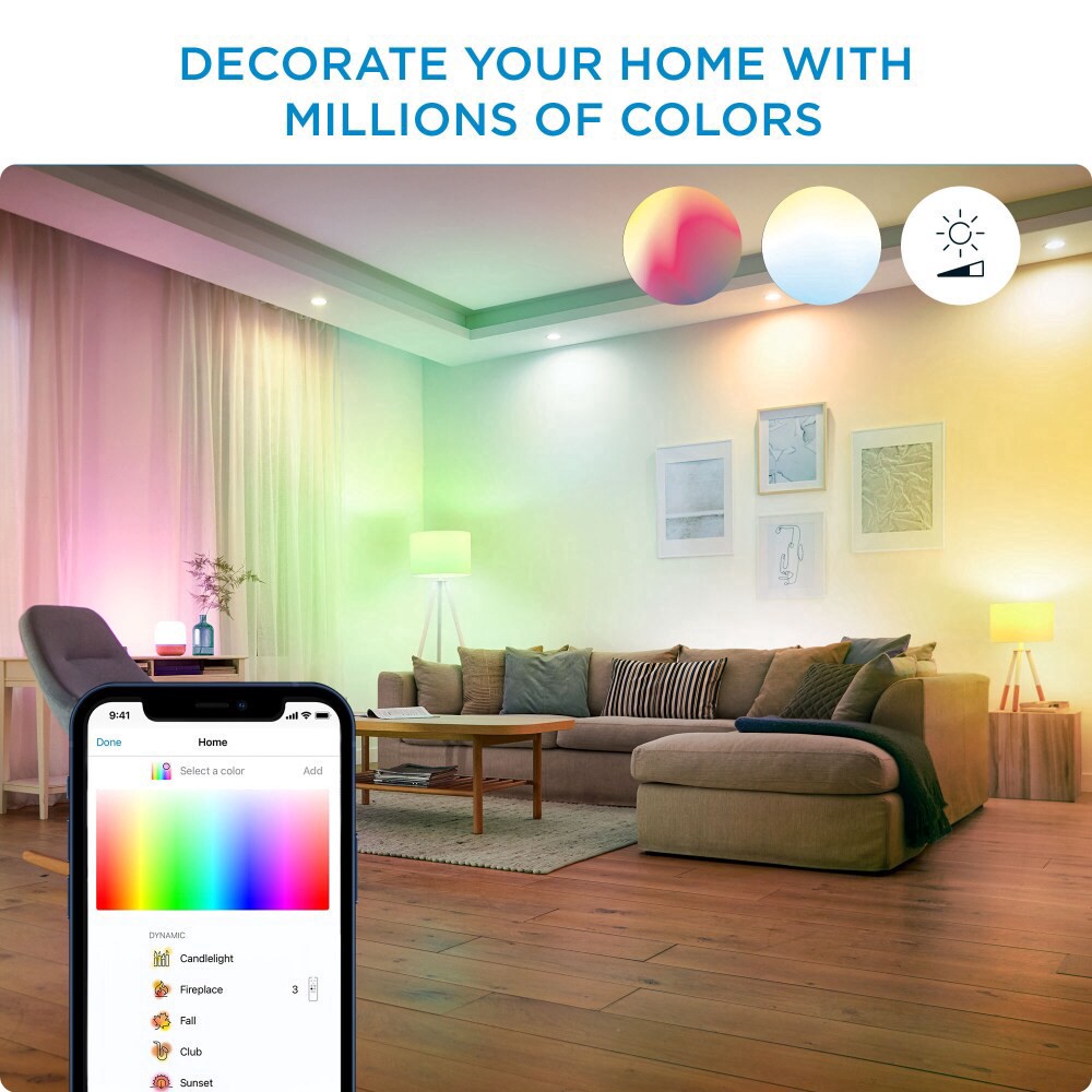 slide 5 of 6, WiZ 8.8 watts 60-Watt A19 Smart Color Bulb Multi Color and Kelvin, 2 ct