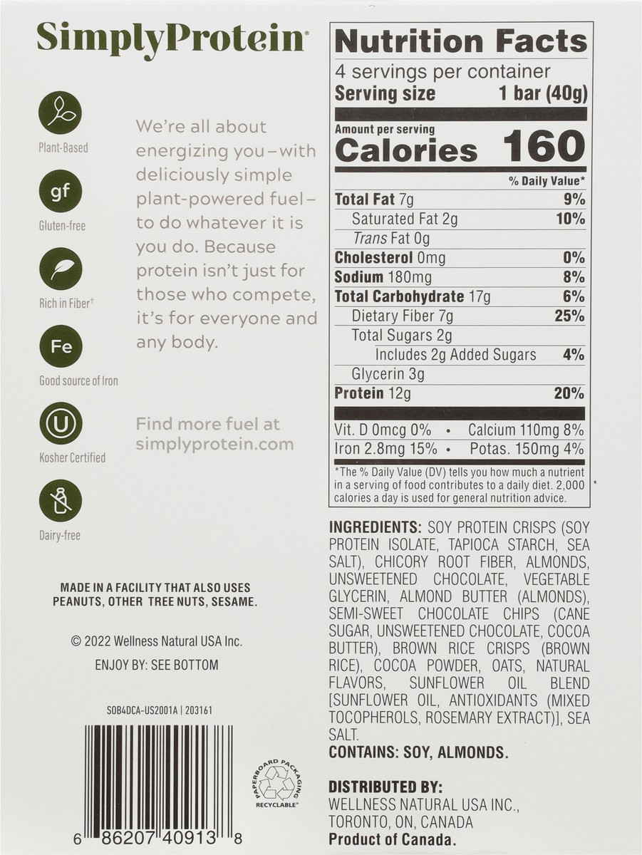slide 11 of 13, SimplyProtein Crispy Dark Chocolate Almond Flavored Snack Bars 4 - 1.41 oz Bars, 4 ct