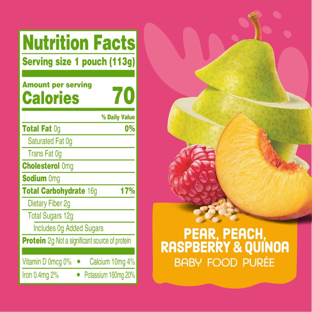 slide 2 of 4, Comforts Pear Peach Raspberry And Quinoa Baby Food Puree Pouch, 4 oz