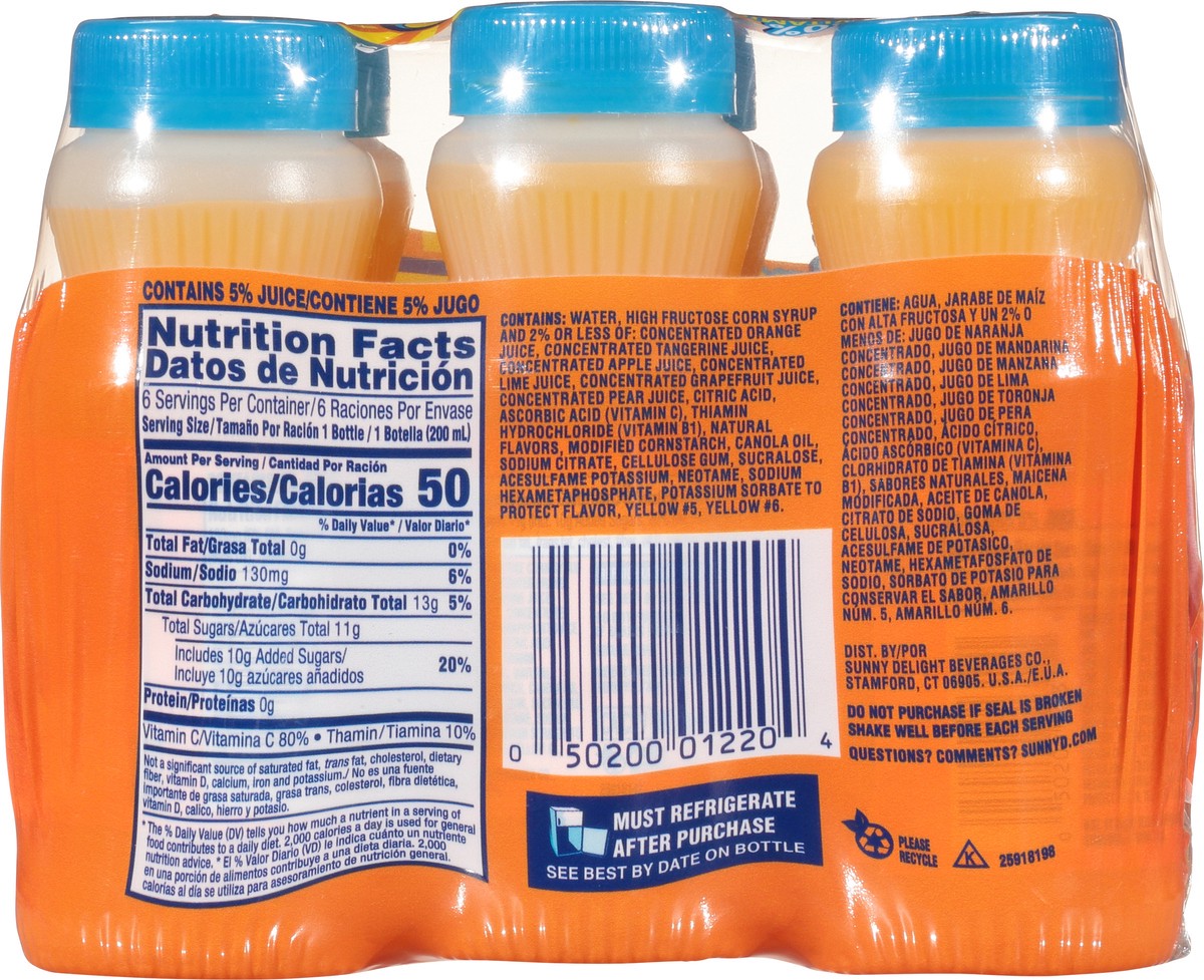 slide 8 of 9, Sunny D Sunnyd Tangy Original Orange Juice Drink, 6 Count, 6.75 Fl Oz Bottles, 6 ct; 6.75 fl oz