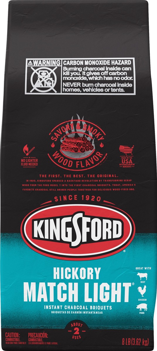 slide 5 of 7, Kingsford Match Light Instant Hickory Charcoal Briquets 8 lb, 8 lb