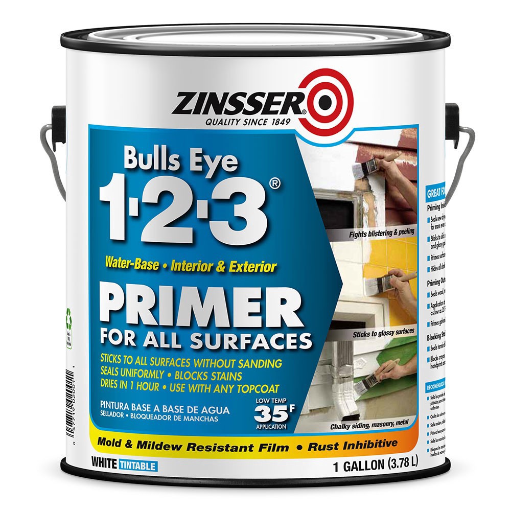 slide 1 of 1, Zinsser Bulls Eye 1-2-3 Waterbase Primer, White, 1 gal
