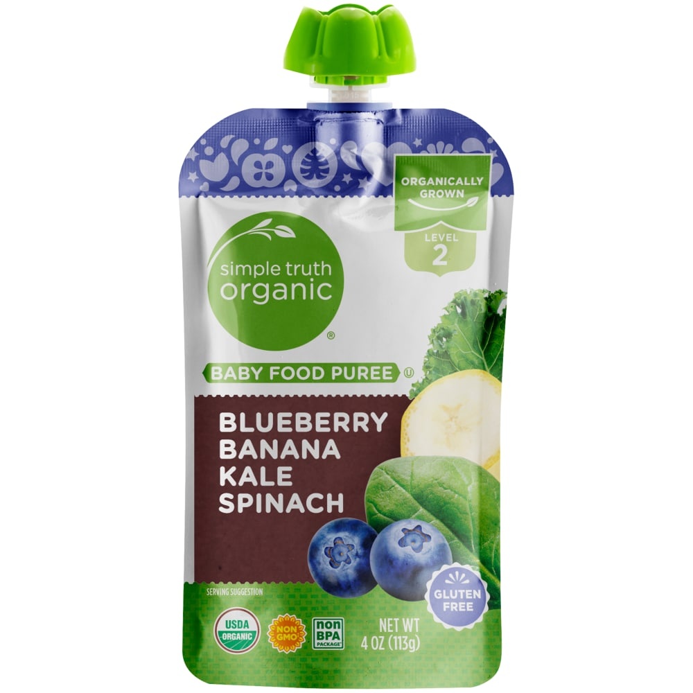 slide 1 of 1, Simple Truth Organic Blueberry Banana Kale Spinach Baby Food Puree, 4 oz