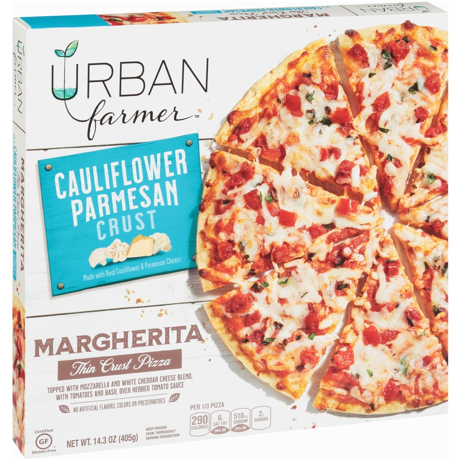 slide 7 of 8, Urban Farmer Pizza Margherita Cauliflower Parmesan Crust Frozen, 14.3 oz