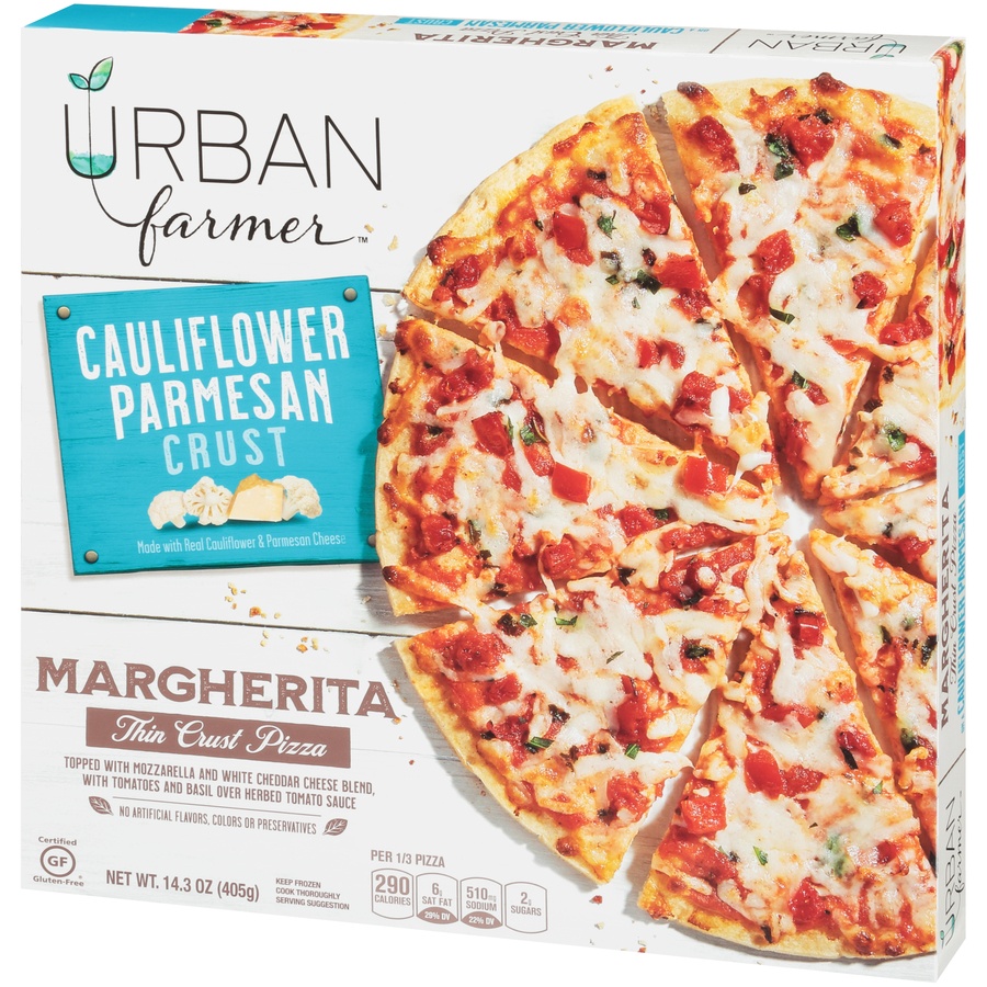 slide 5 of 8, Urban Farmer Pizza Margherita Cauliflower Parmesan Crust Frozen, 14.3 oz