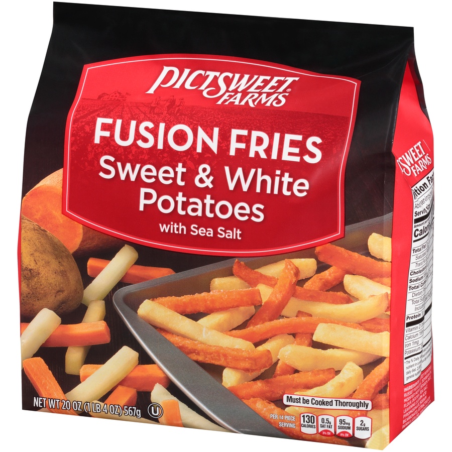 slide 3 of 8, PictSweet Farms Sweet & White Potato Fusion Fries, 20 oz