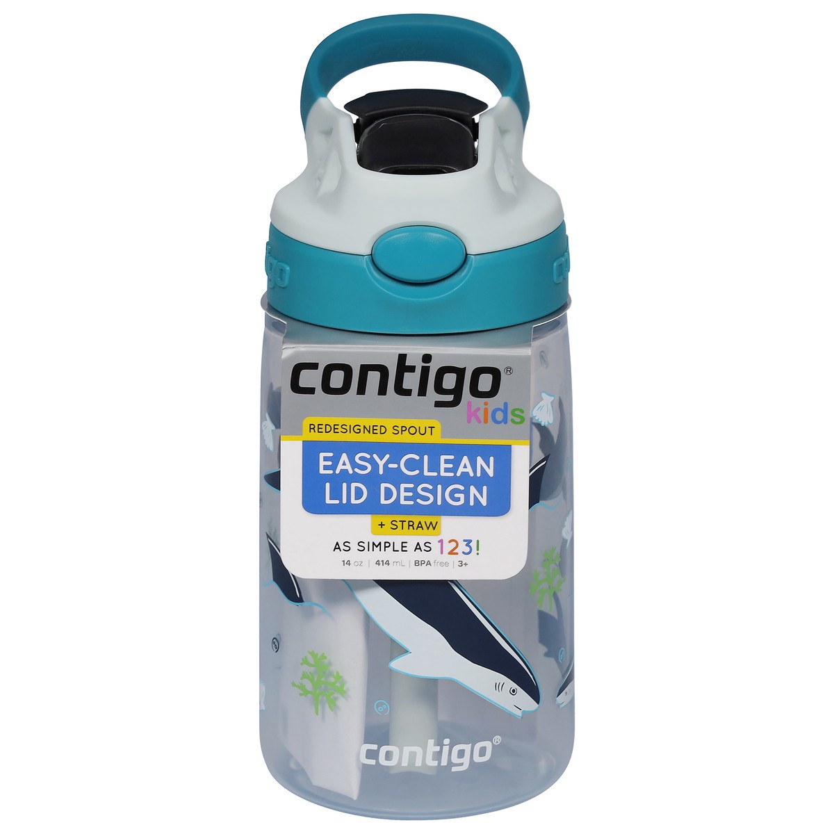 slide 7 of 9, Contigo Kids 14 Ounce Autospout Cleanable Macaroon with Shark Graphic Water Bottle 1 ea, 1 ct