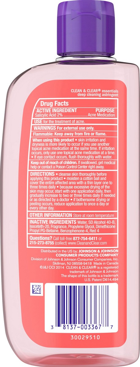 slide 3 of 5, Clean & Clear Essentials Oil-Free Deep Cleaning Face Astringent with 2% Salicylic Acid Acne Medication for All Skin Types, Facial Astringent to Treat & Help Prevent Pimples, 8 fl. oz, 8 fl oz