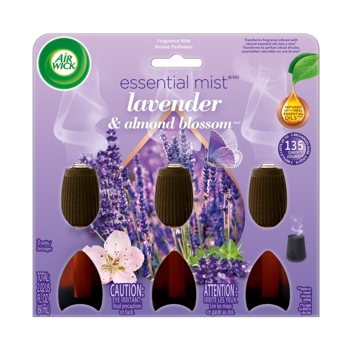 slide 1 of 2, Air Wick Essential Mist Lavender & Almond Blossom Fragrance 3 ea, 3 ct