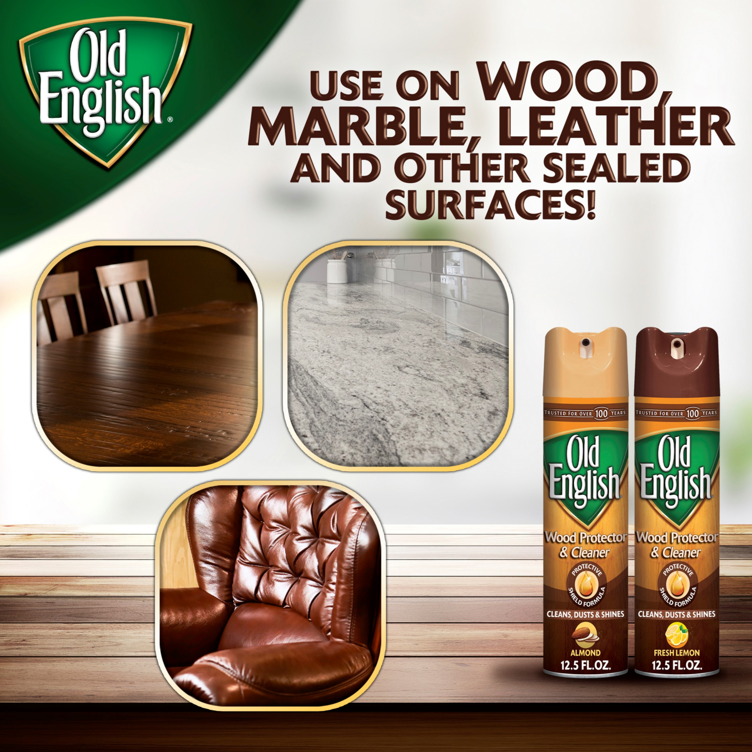 slide 4 of 8, Old English Fresh Lemon Wood Protector & Cleaner 12.5 oz, 12.5 oz