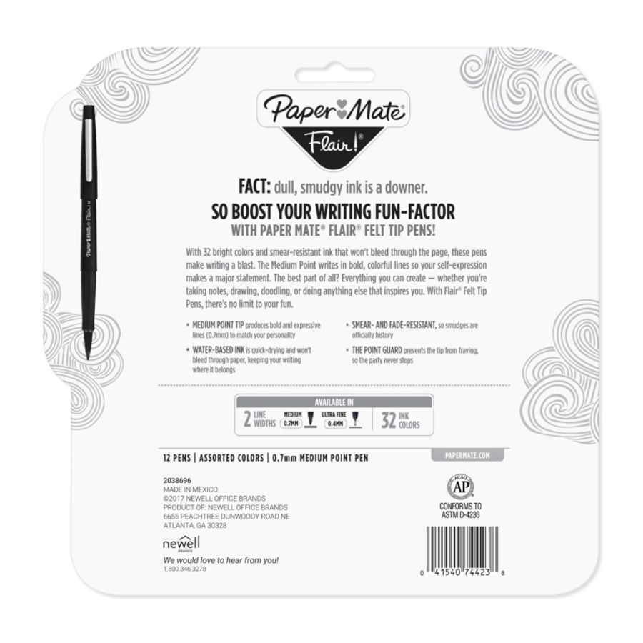 slide 9 of 10, Paper Mate Flair Medium Point Felt Tip Pen 12 Piece Multi-Color, 12 ct